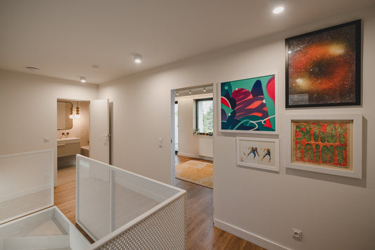 Large street art canvas as a statement piece in a bright interior